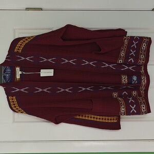 Lucky Brand Southwestern Aztec Knit Cardigan Sweater Burgundy Red NWT Size L